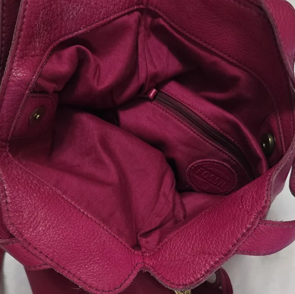 Fossil Erin Pebbled Leather Foldover Crossbody Bag Fuchsia Hot Pink Barbiecore - Picture 10 of 12